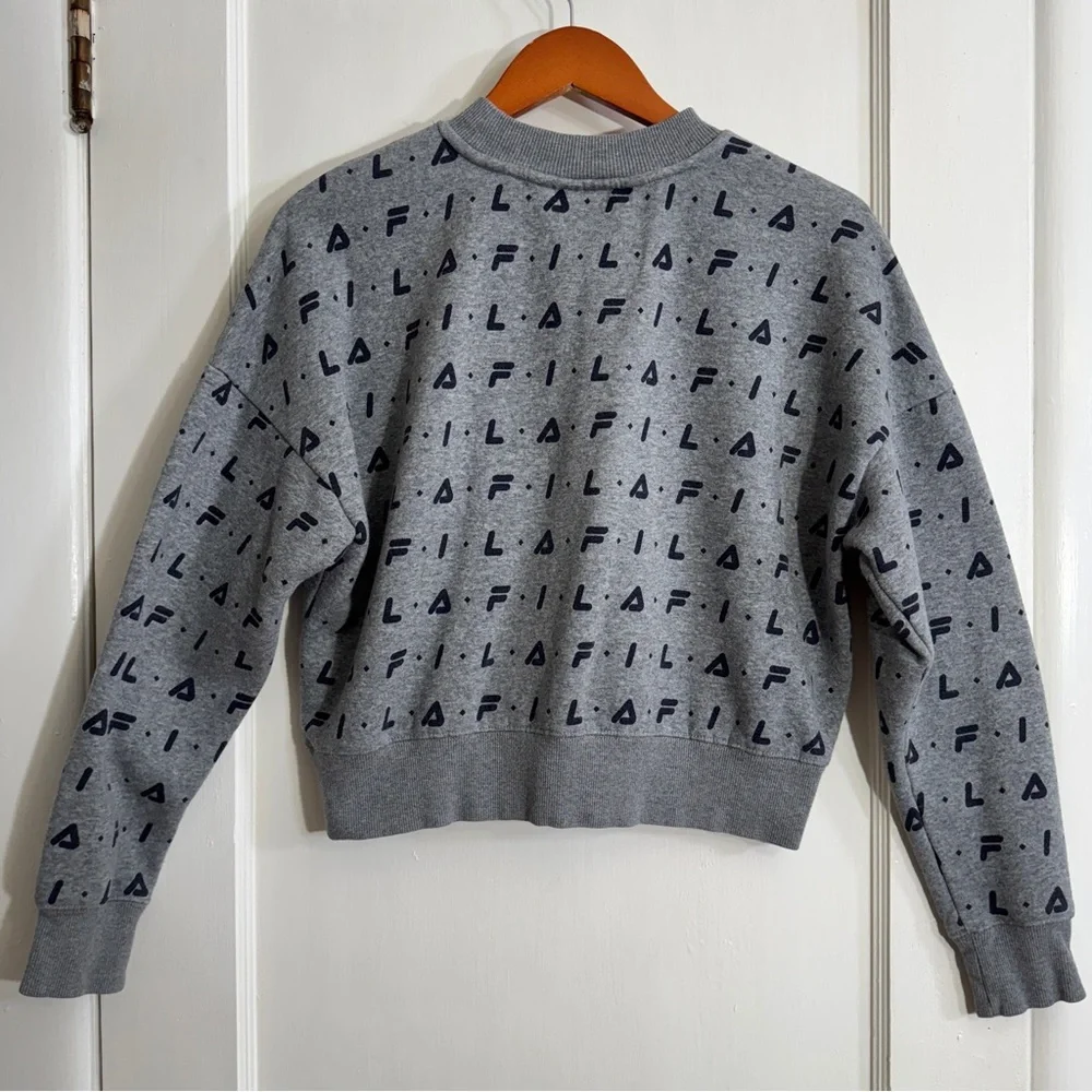 Women’s FILA All Over Logo Cropped Crew Neck Sweatshirt - Picture 2 of 3